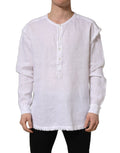 White Linen Logo Long Sleeves Casual Shirt