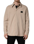 Beige Logo Overshirt Cotton Men Casual Shirt