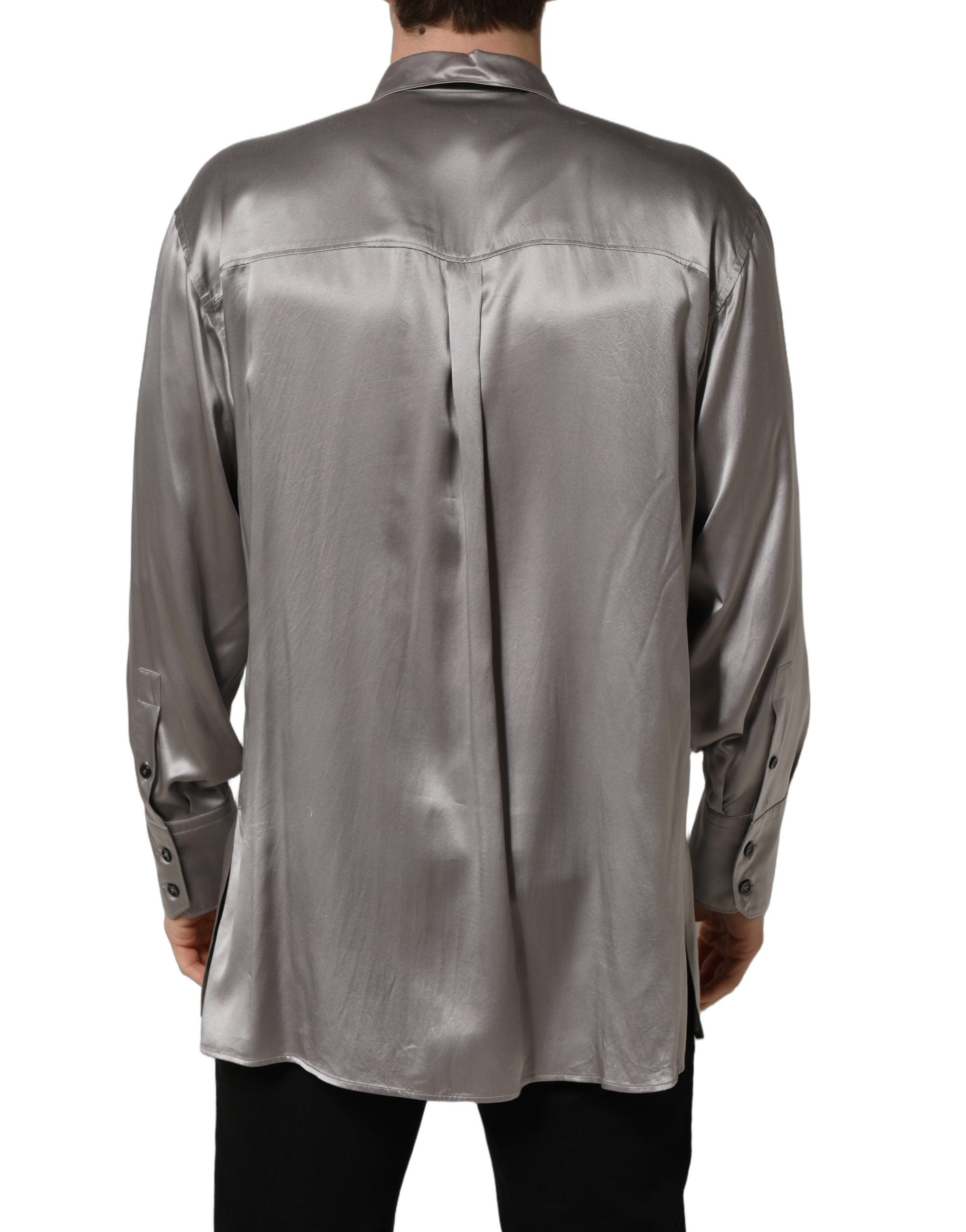 Metallic Grey Satin Silk Formal Dress Shirt