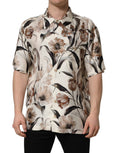 Beige Tulip Print Silk Short Sleeves Shirt