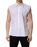 White Cotton Sleeveless Formal Dress Shirt