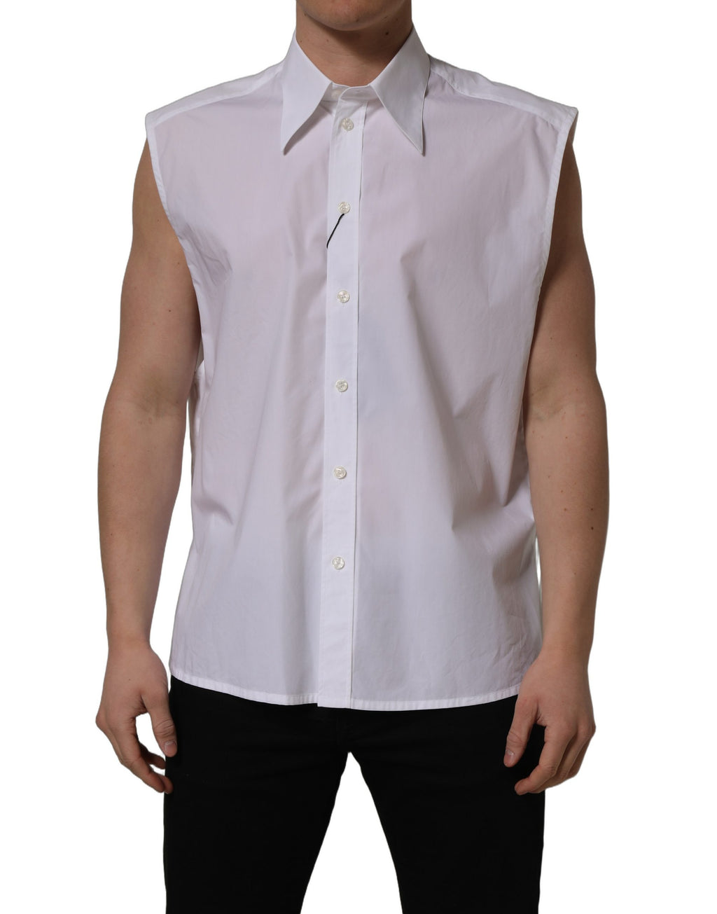 White Cotton Sleeveless Formal Dress Shirt