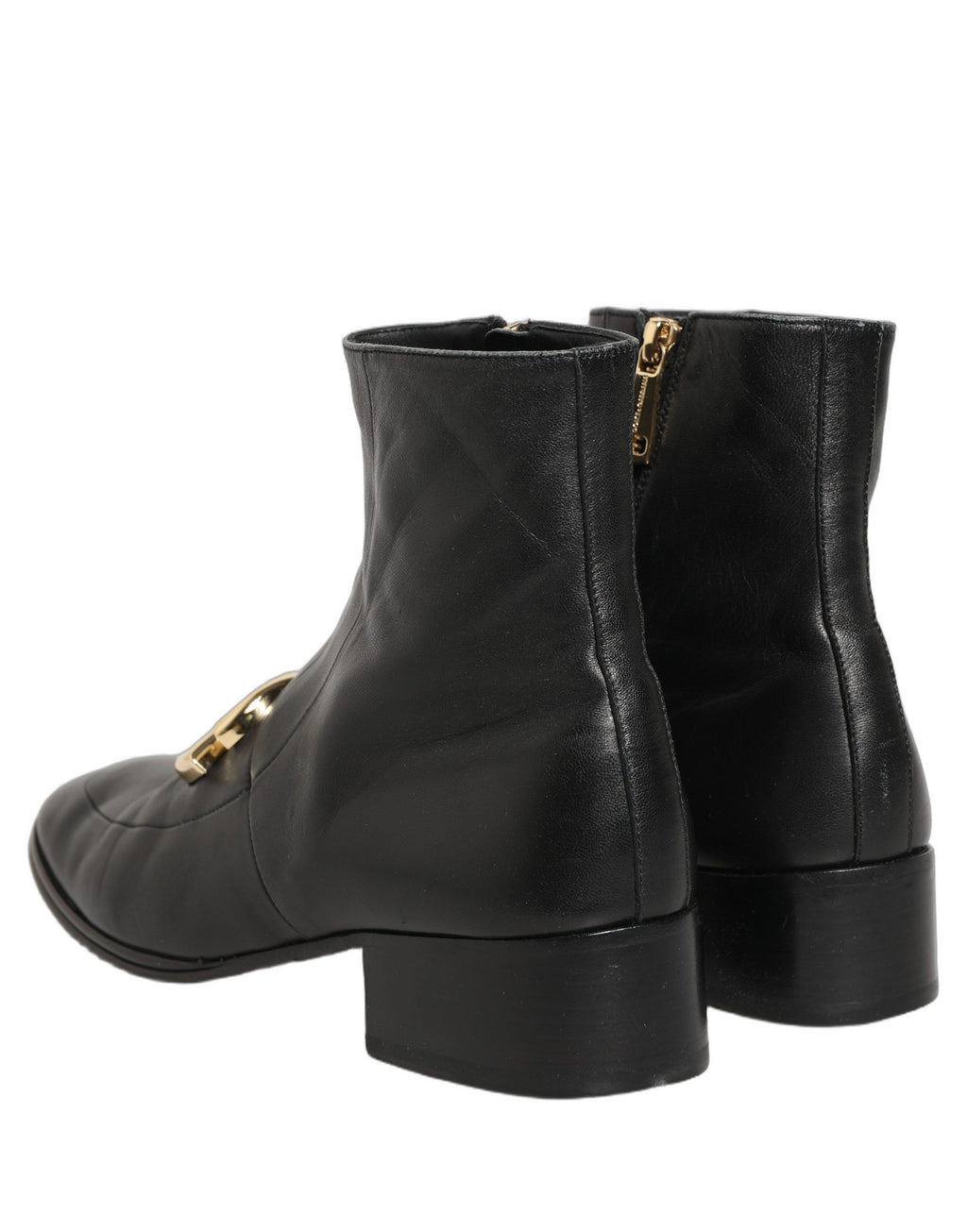 Black Leather DG Logo Plaque Shorts Ankle Boots Shoes