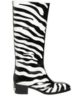 Black White Zebra Knee High Men Boots Shoes