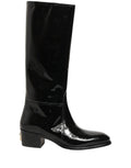 Black Leather Knee High Heels Boots Shoes