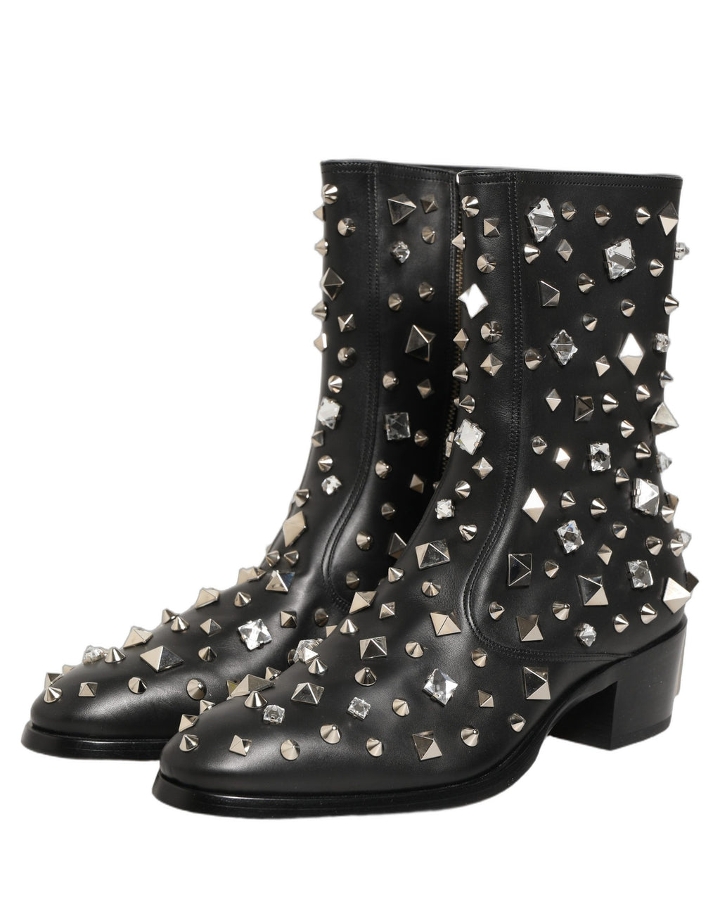 Black Crystal Embellished Short Boots Shoes