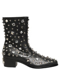 Black Crystal Embellished Short Boots Shoes