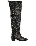 Black Crystal Embellished High Boots Shoes