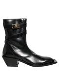 Black Leather DG Plaque Mid Calf Boots Shoes