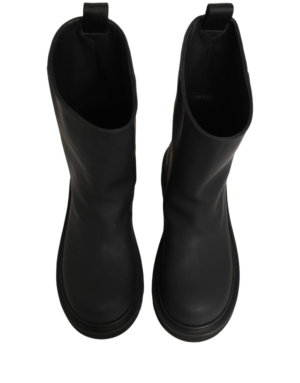 Black Leather Mid Calf Chunky Men Boots Shoes
