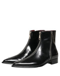 Black Leather Zipper Mid Calf Men Boots Shoes