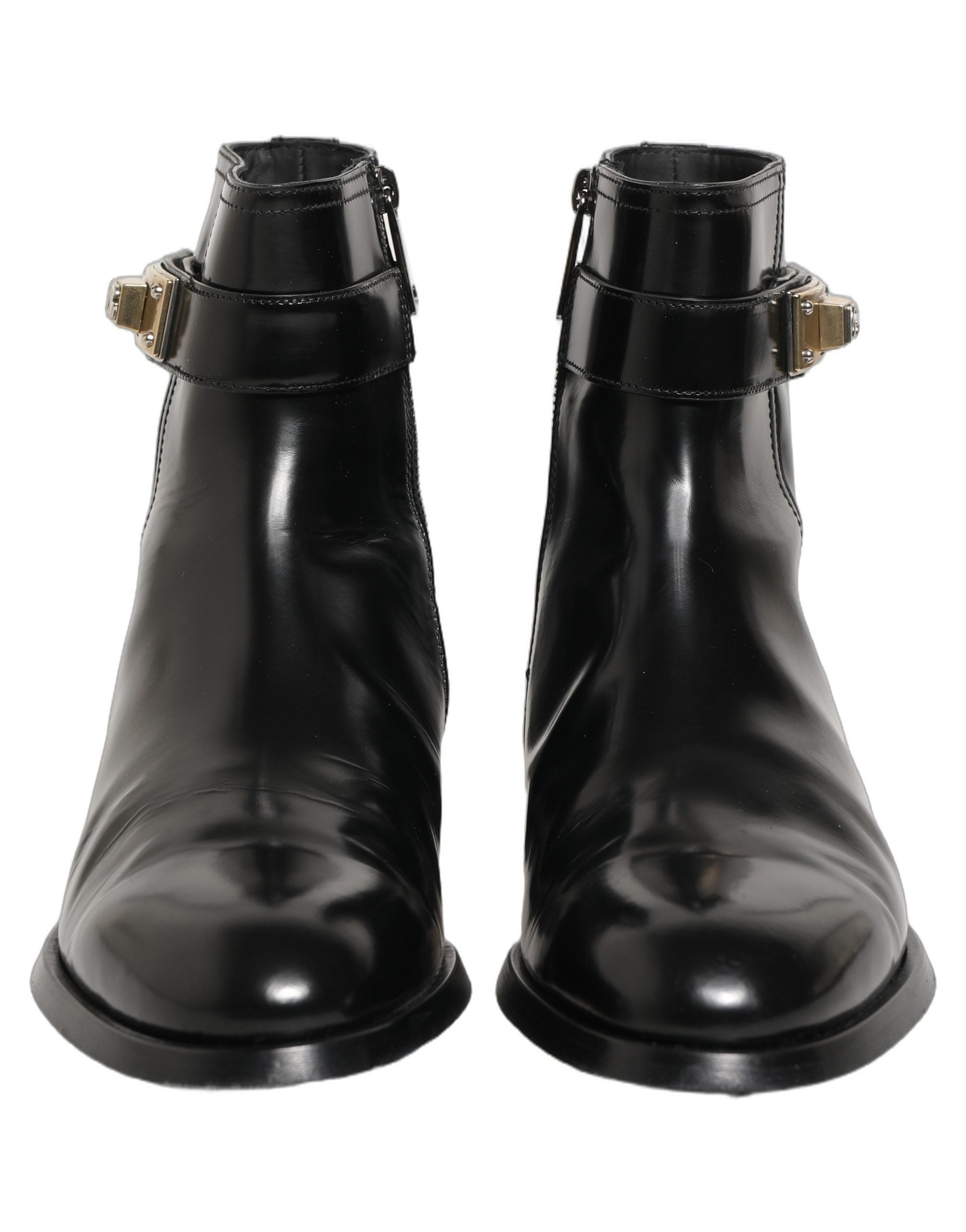Black Leather Logo Buckle Mid Calf Boots Shoes