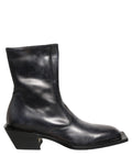 Black Leather Shiny Tex Mid Calf Boots Shoes