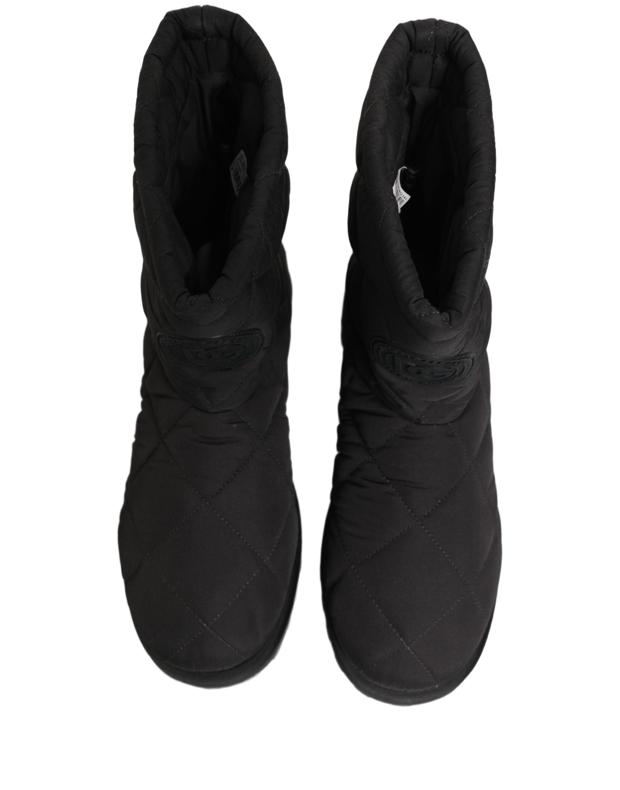 Black Quilted Effect Mid Calf Boots Shoes
