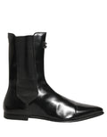Black Leather Chelsea Mid Calf Boots Shoes