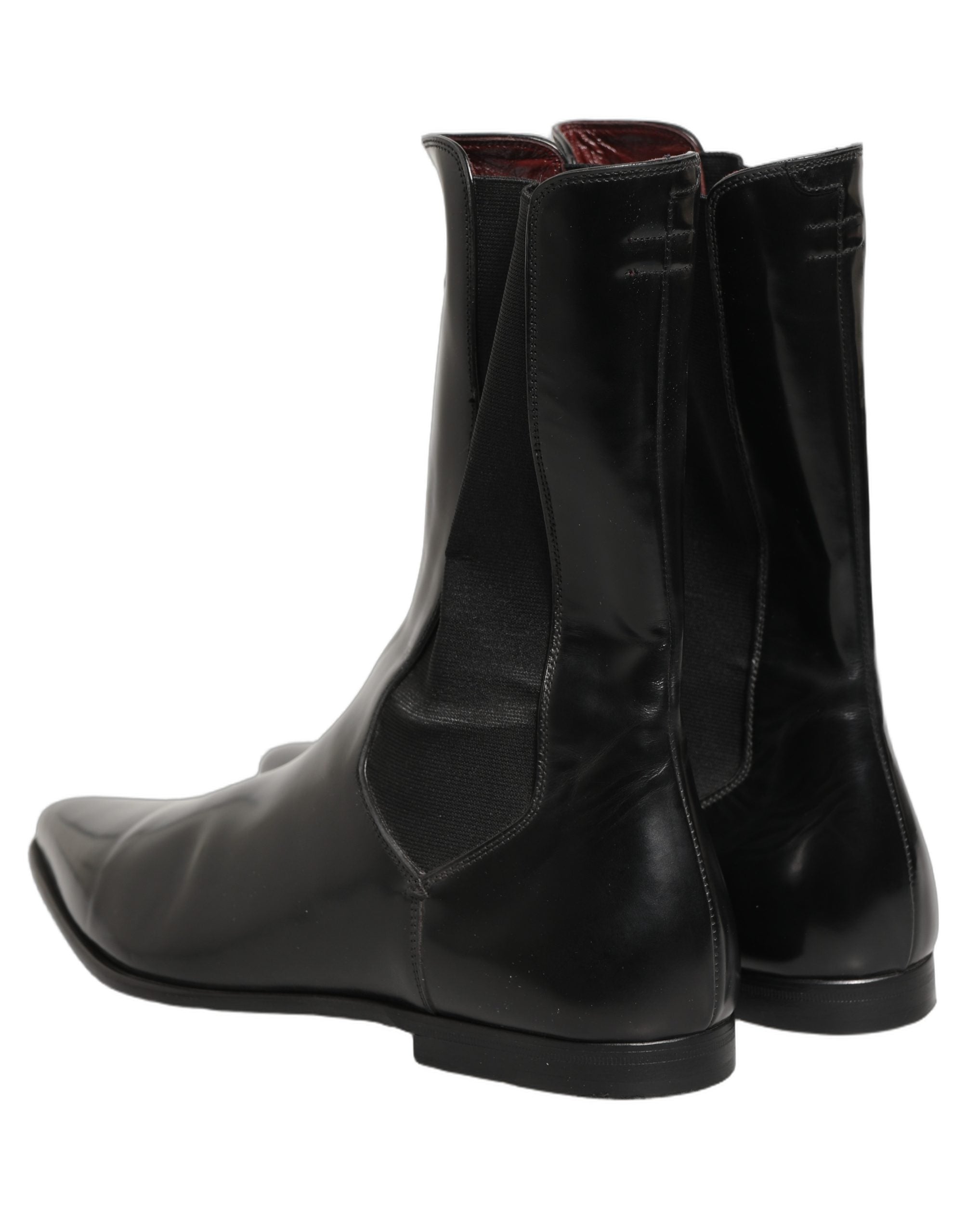 Black Leather Chelsea Mid Calf Boots Shoes