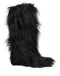 Black Faux Fur Mid Calf Winter Boots Shoes