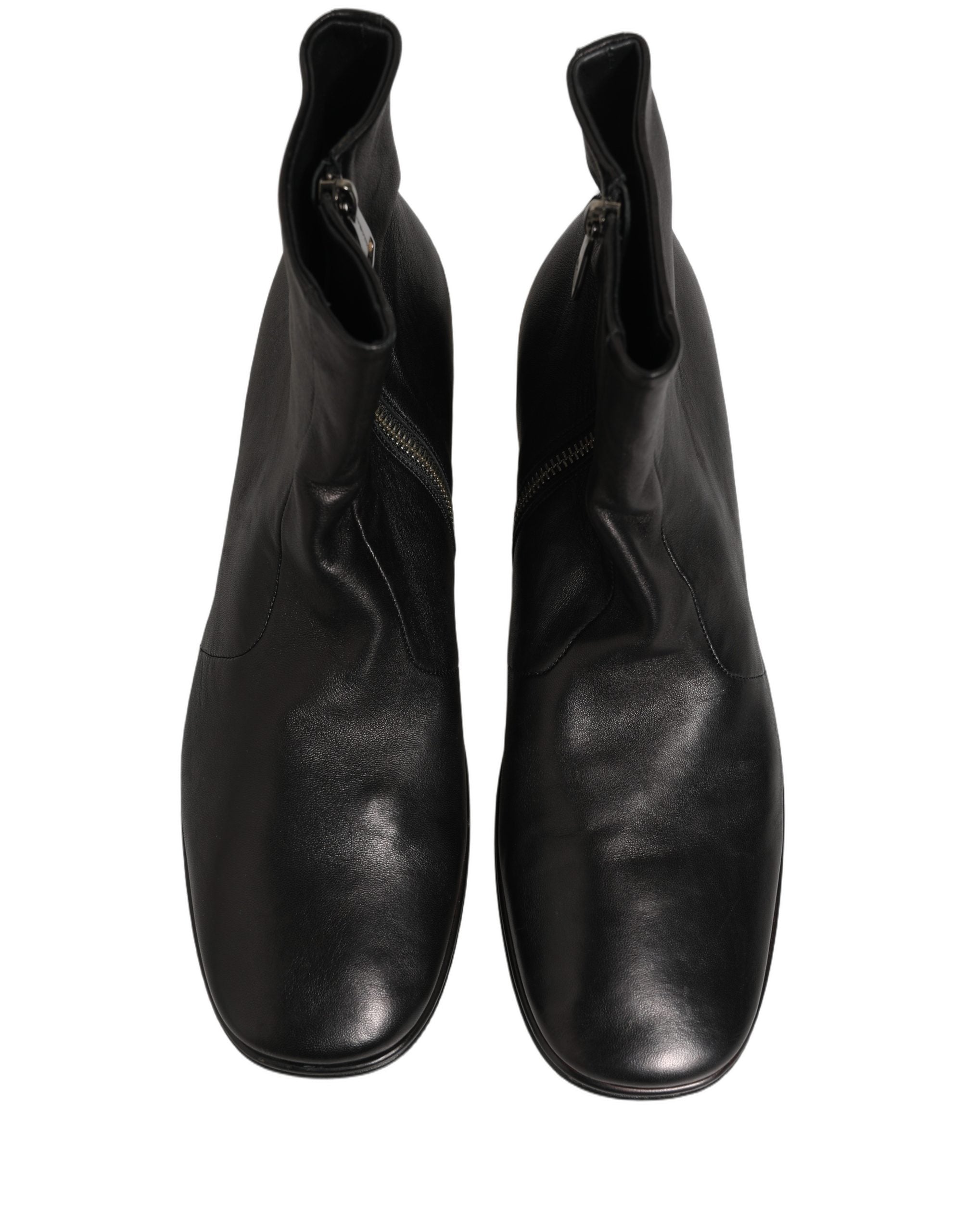 Black Leather Logo Short Ankle Boots Shoes