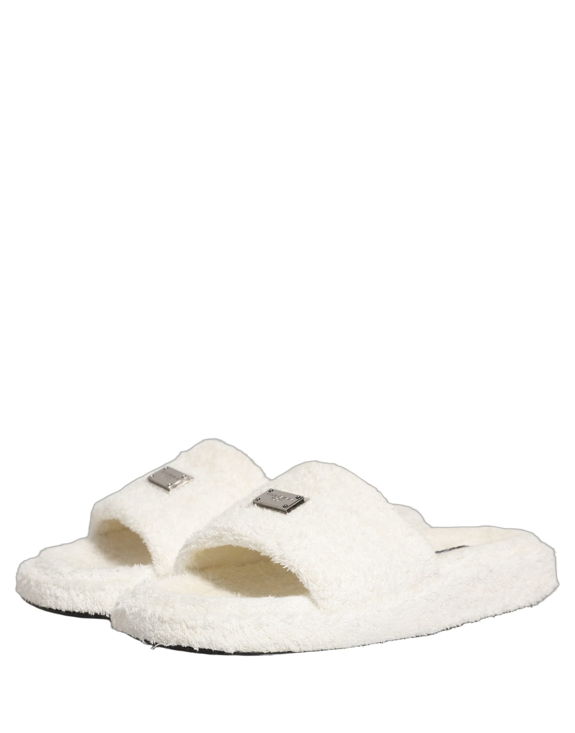 White Faux Fur Flats Men Slides Sandals Shoes