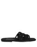 Black Fabric Woven Slides Sandals Flats Shoes