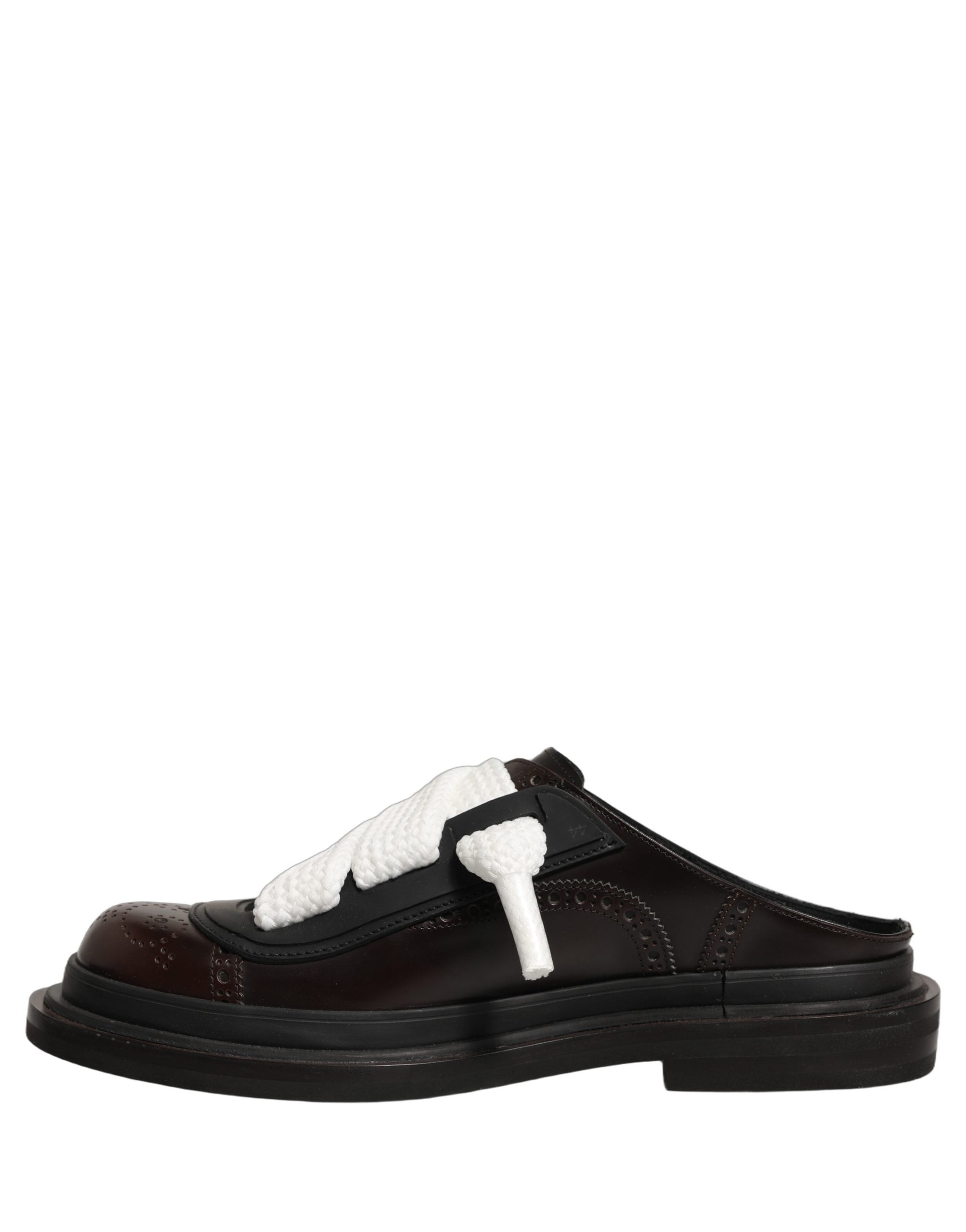 Brown Leather Slip On Flat Sandals Men Shoes