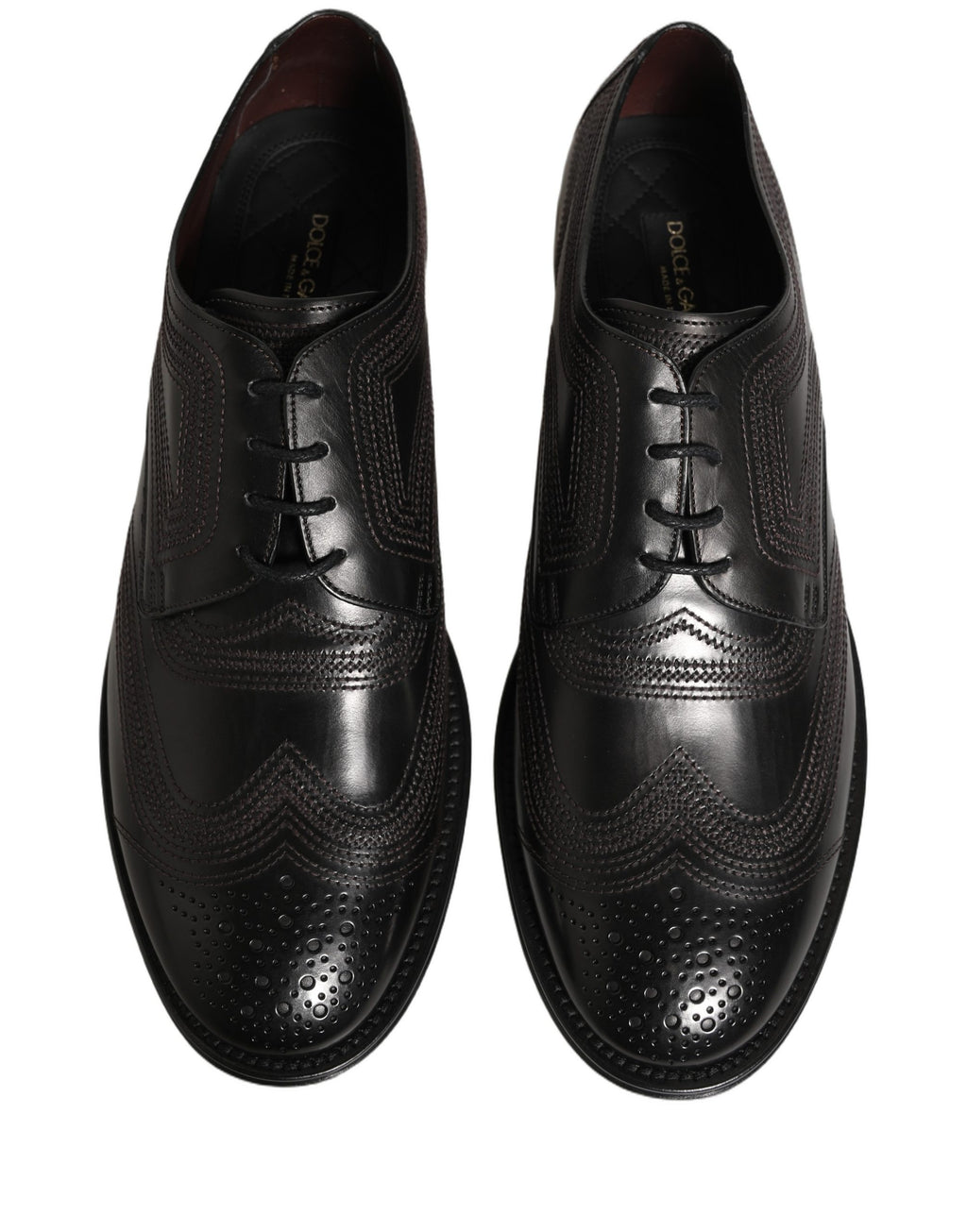 Black Embroidered Leather Derby Dress Shoes