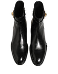 Black Leather Logo Buckle Mid Calf Boots Shoes