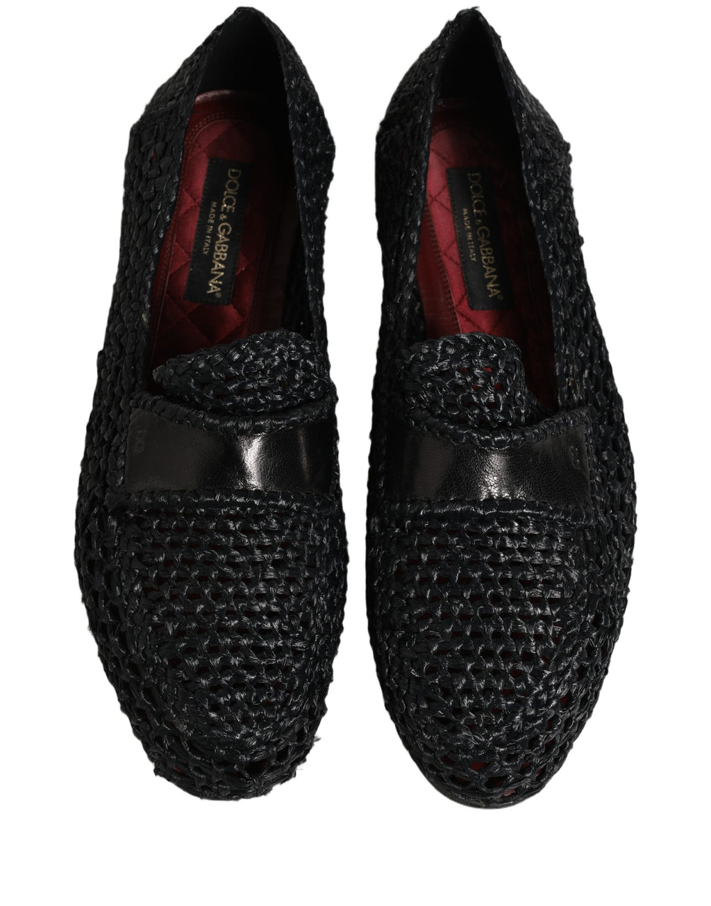 Black Woven Leather Slip On Loafers Men Shoes