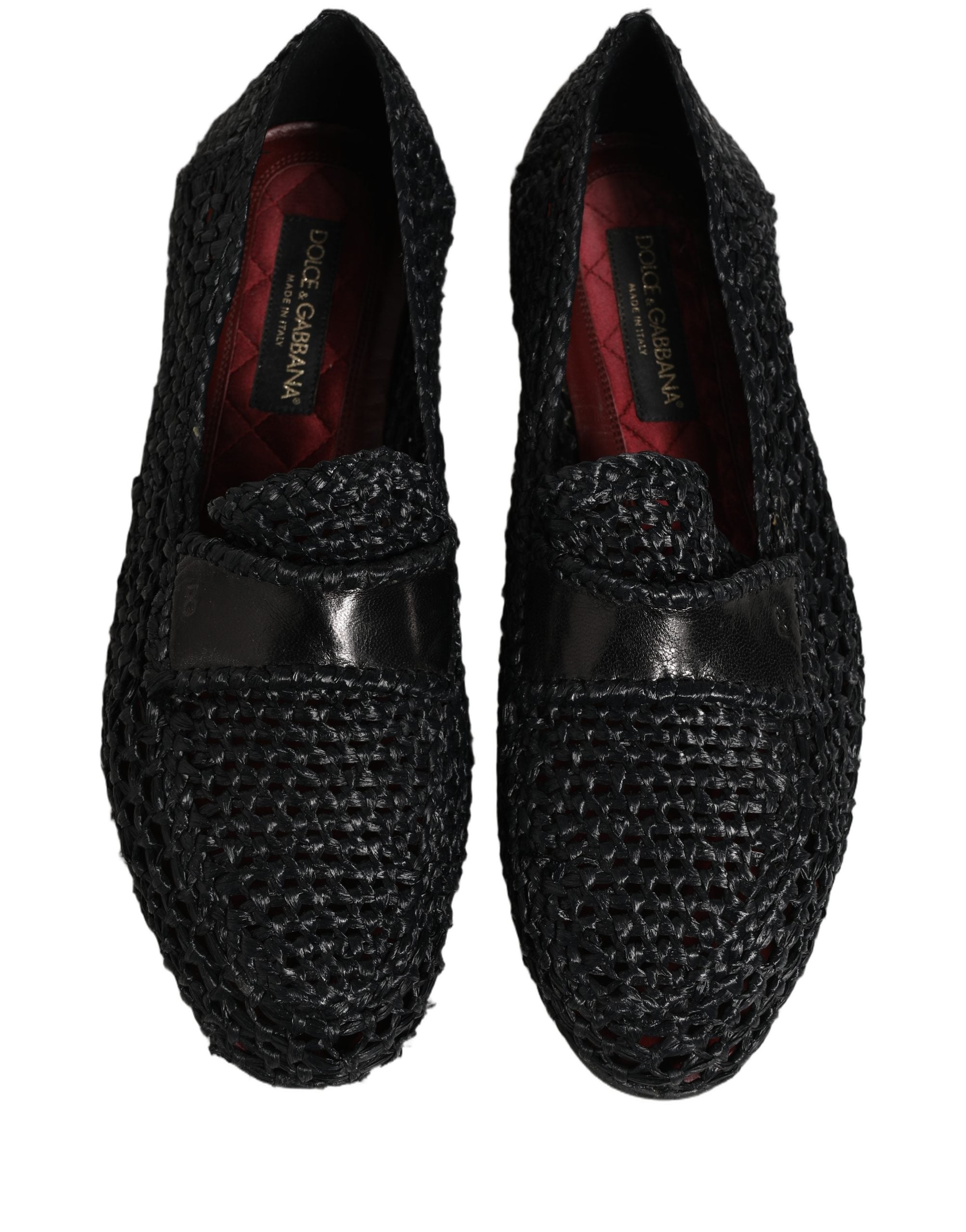 Black Woven Leather Slip On Loafers Men Shoes