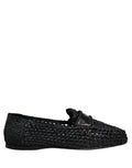 Black Woven Leather Slip On Loafers Men Shoes