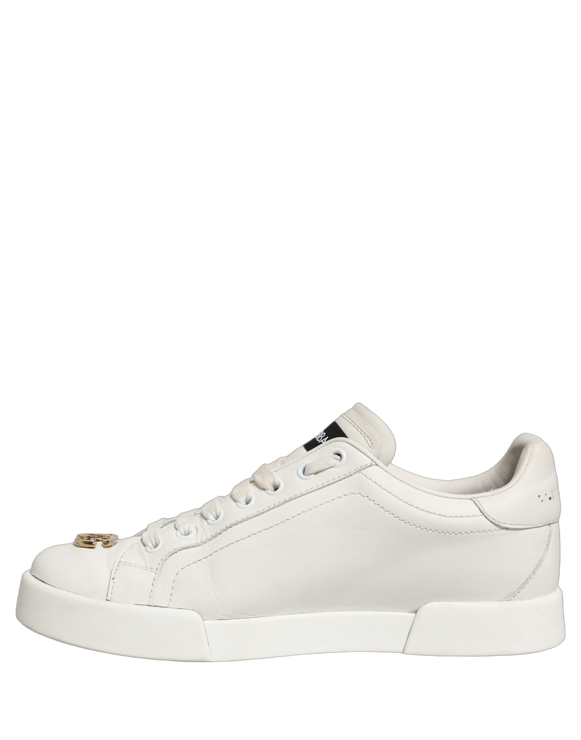 White Leather Logo Plaque Low Top Sneakers Shoes