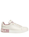 White Pink Leather Low Top Sneakers Shoes