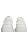 White Leather Chunky Sole Slip On Derby Shoes