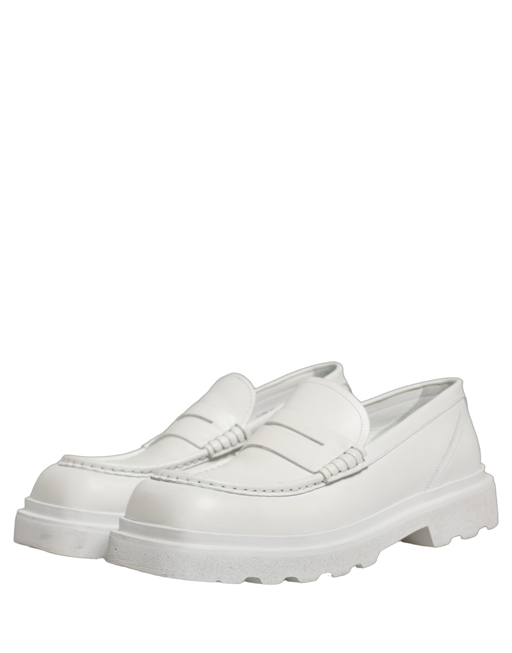 White Leather Chunky Sole Slip On Derby Shoes
