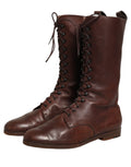 Brown Leather Lace Up Mid Calf Boots Shoes