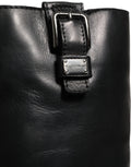Black Leather Buckle Detail Mid Calf Boots Shoes