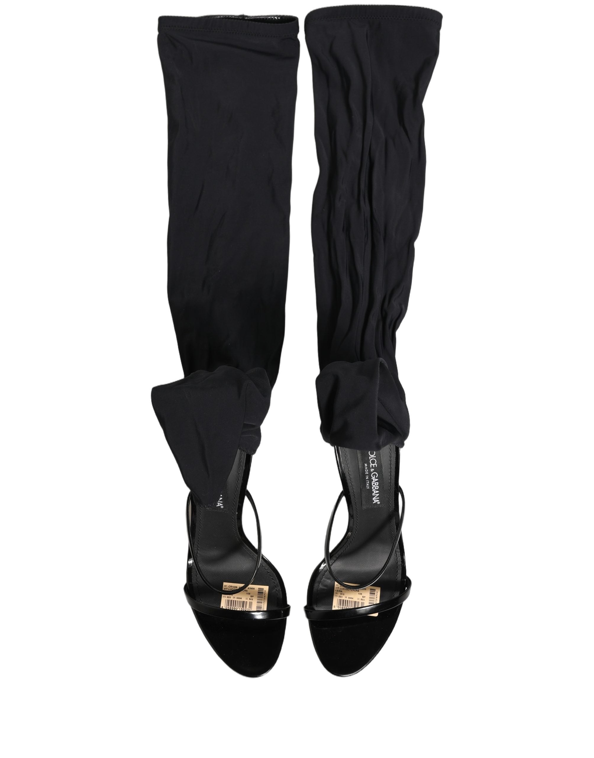 Stiletto Sandals Socks Knee High Boots Black