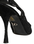 Black Lace Pointed Toe Slingback Pumps Shoes