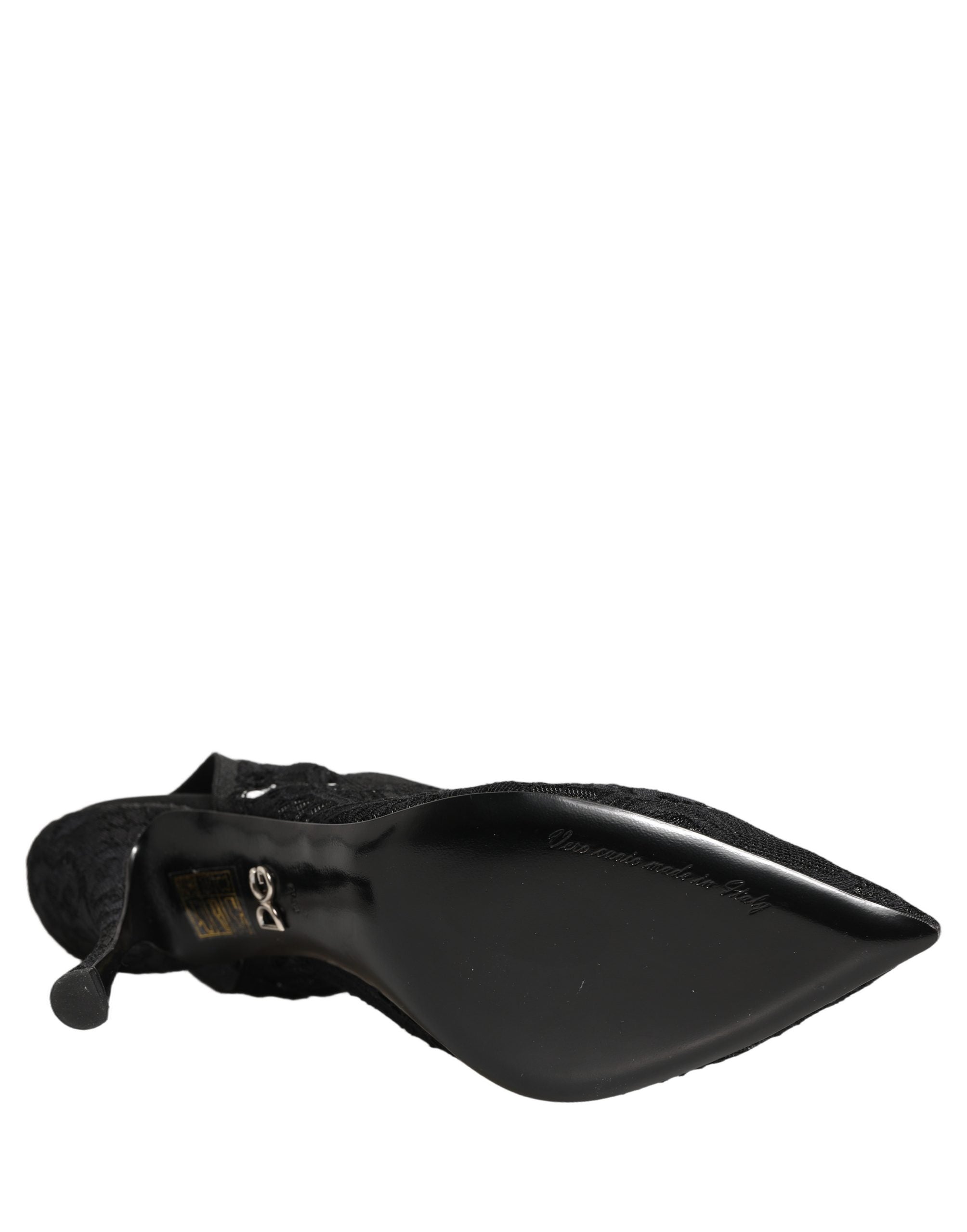 Black Lace Pointed Toe Slingback Pumps Shoes