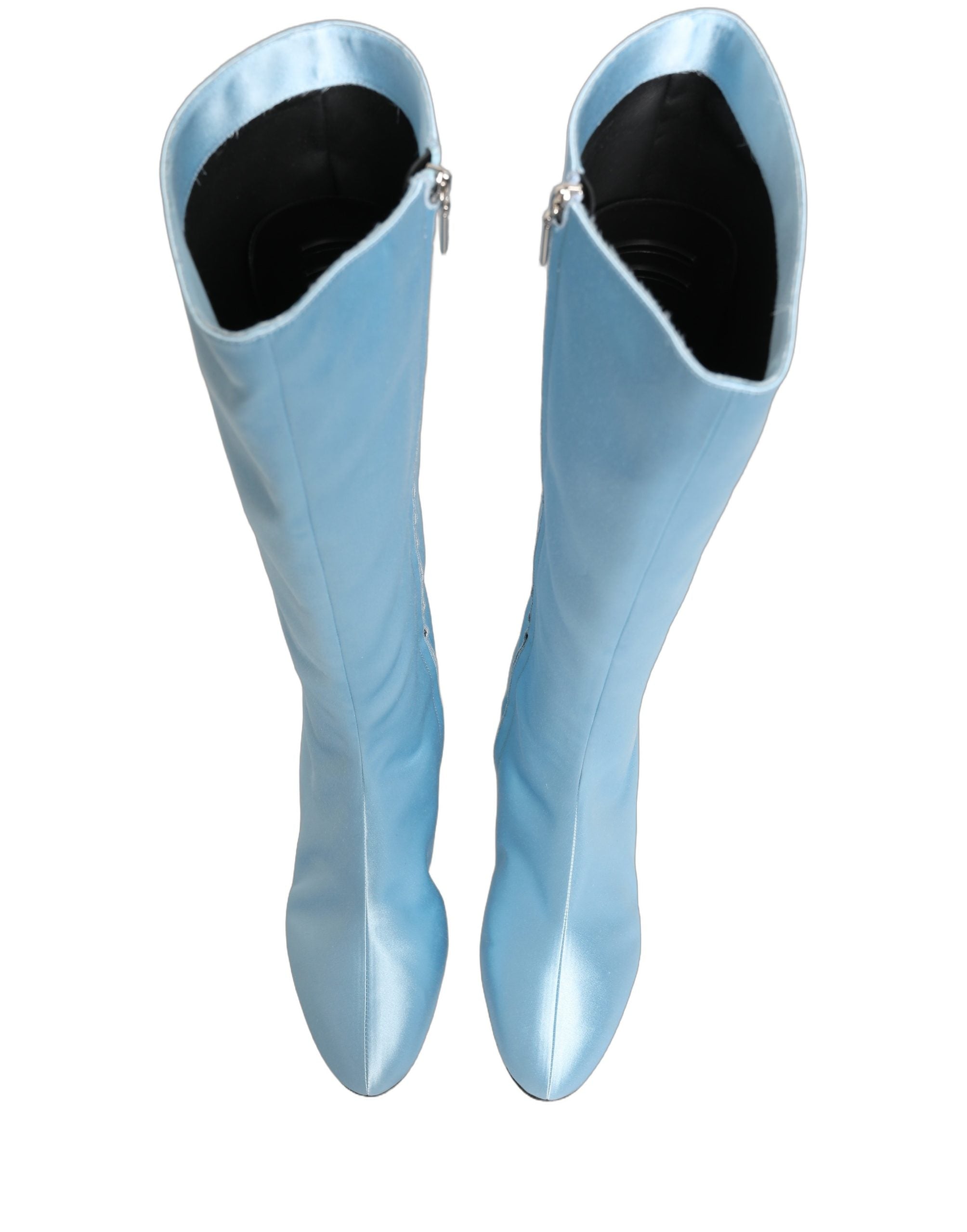 Light Blue Satin Knee High Boots Shoes