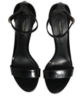Black Leather Ankle Strap Heels Sandals Shoes