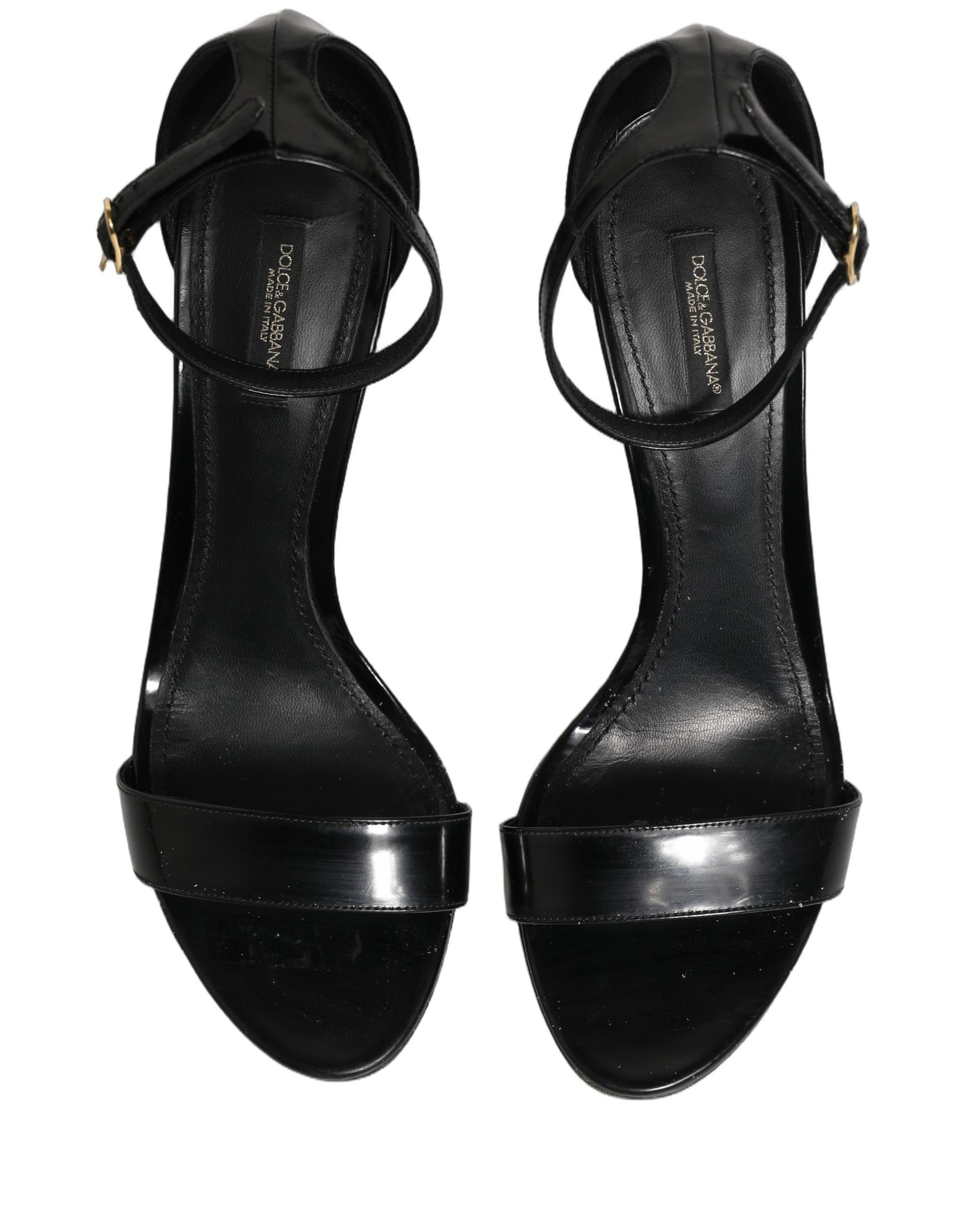 Black Leather Ankle Strap Heels Sandals Shoes