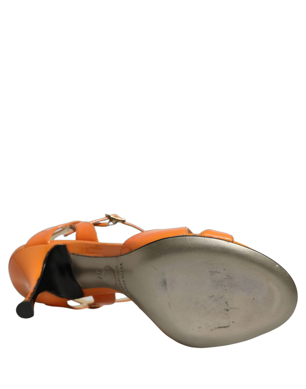 Orange Leather Stiletto Heels Sandals Shoes