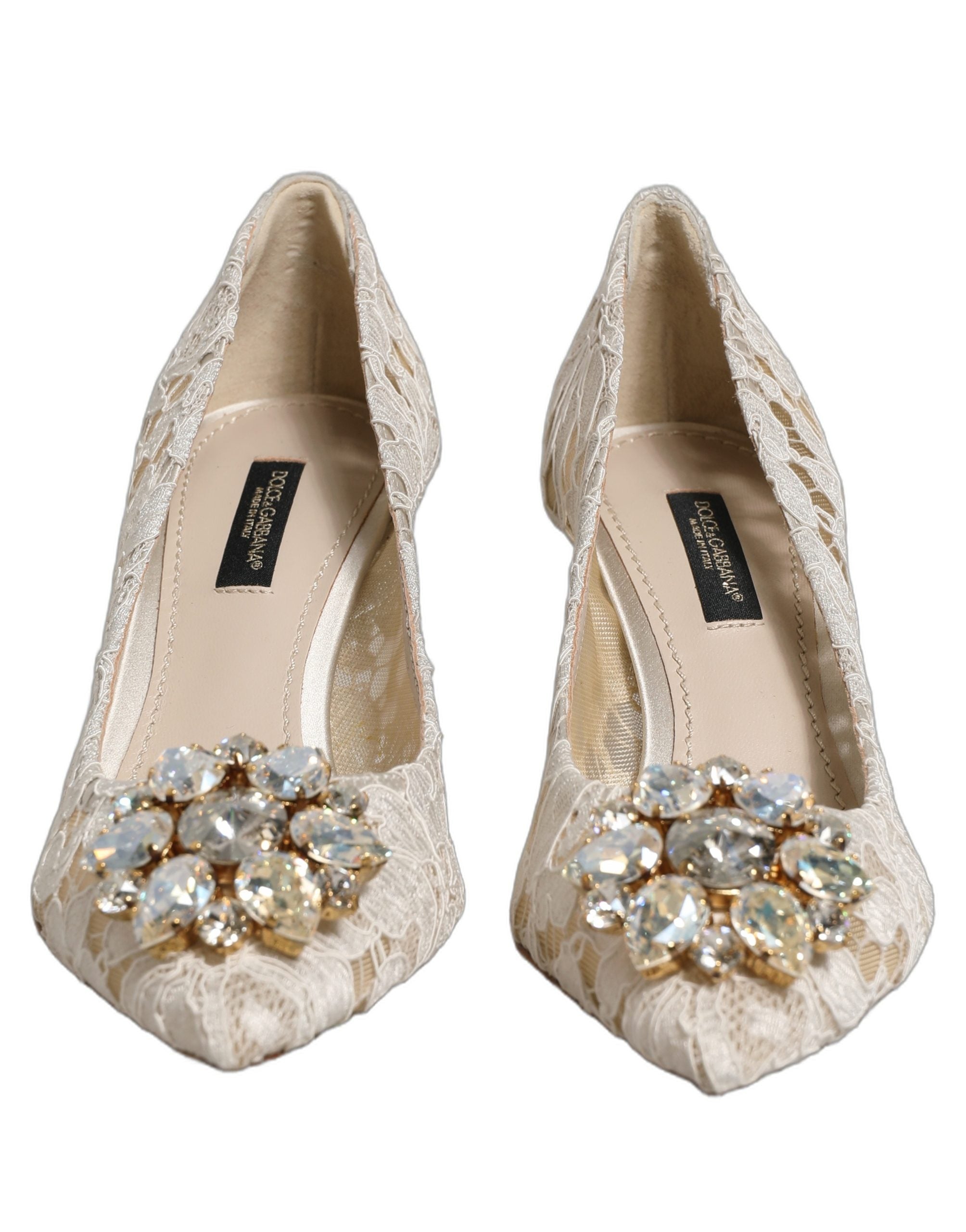 White Taormina Lace Crystal Pumps Shoes