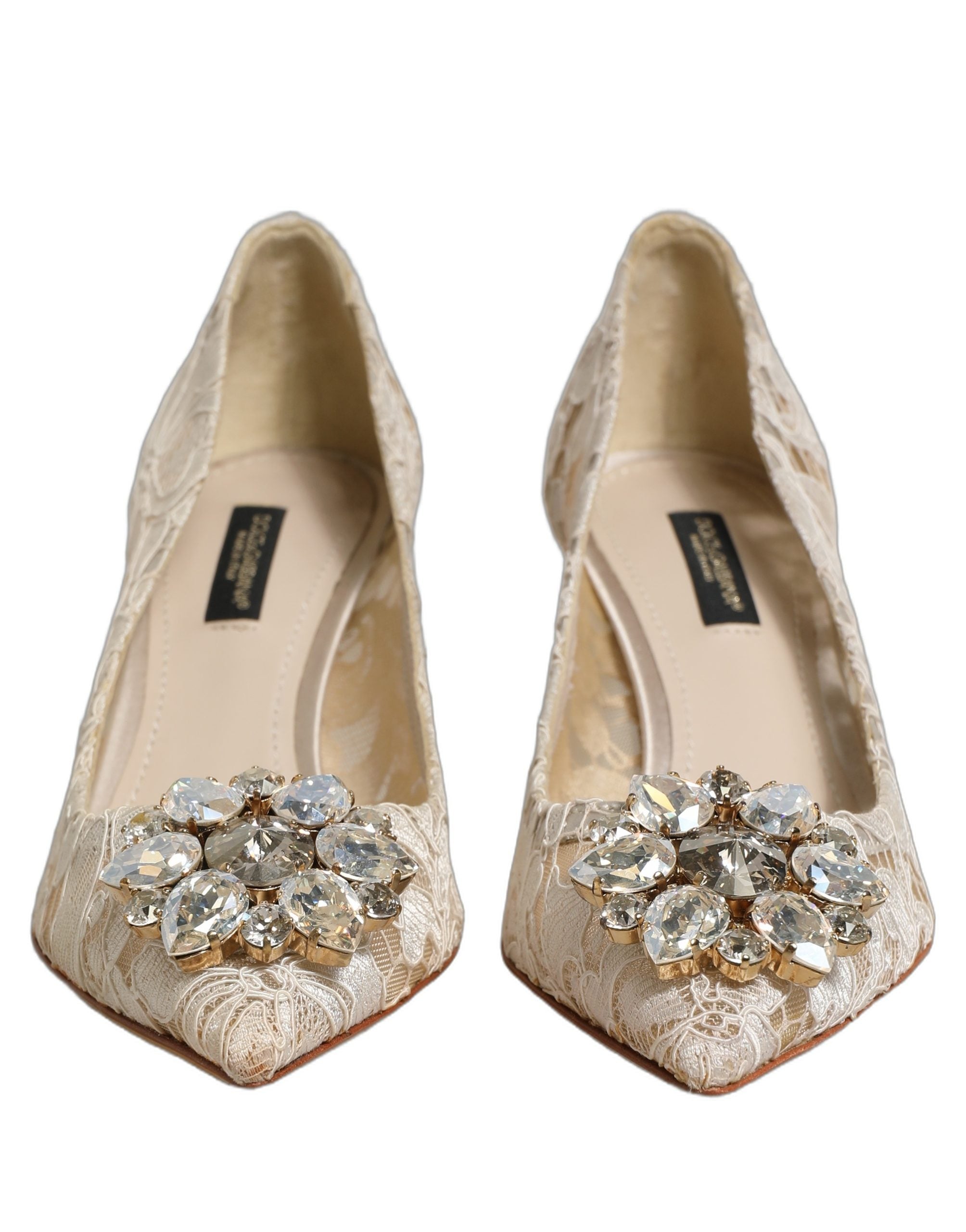 White Taormina Lace Crystal Pumps Shoes