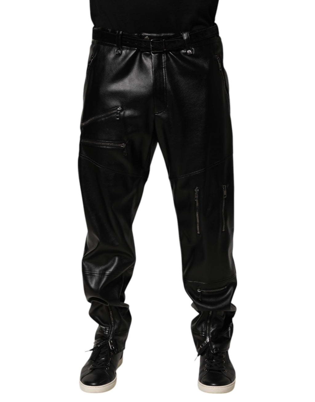 Black PU Leather Zipper Men Trouser Pants