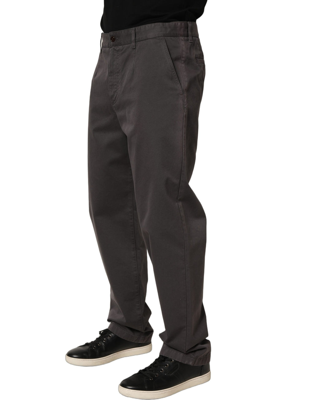 Dark Gray Cotton Straight Chino Trouser Pants