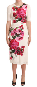 White Floral Printed Crepe Midi Slit Dress