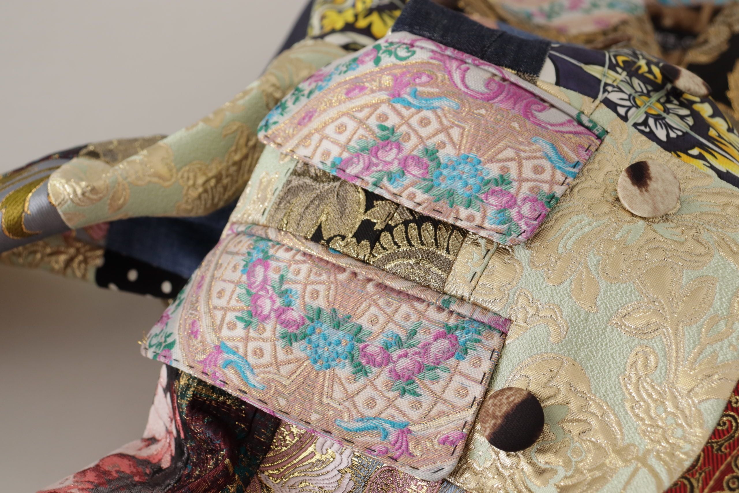 Multicolor Double-Breasted Patchwork Jacquard Blazer Jacket