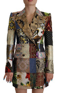 Multicolor Double-Breasted Patchwork Jacquard Blazer Jacket